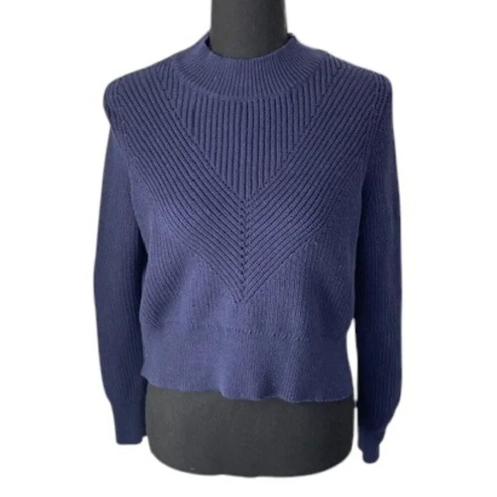 NWT Kendall and Kylie Navy Blue Cropped Knit Sweater Small - Picture 4 of 15
